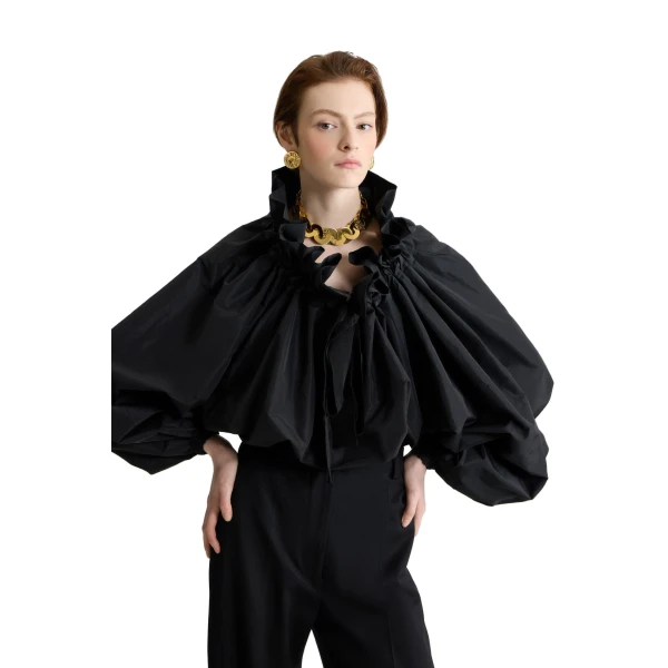La Patou Blouse in Black recycled faille - Image 5