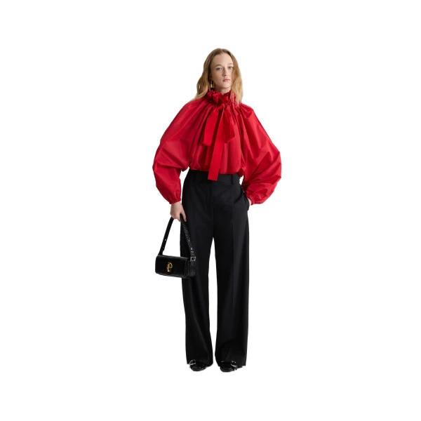 La Patou Blouse in Lipstick Red recycled faille - Image 2