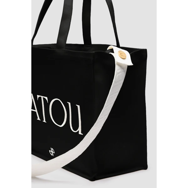 Large Patou tote in Black cotton canvas - Image 2