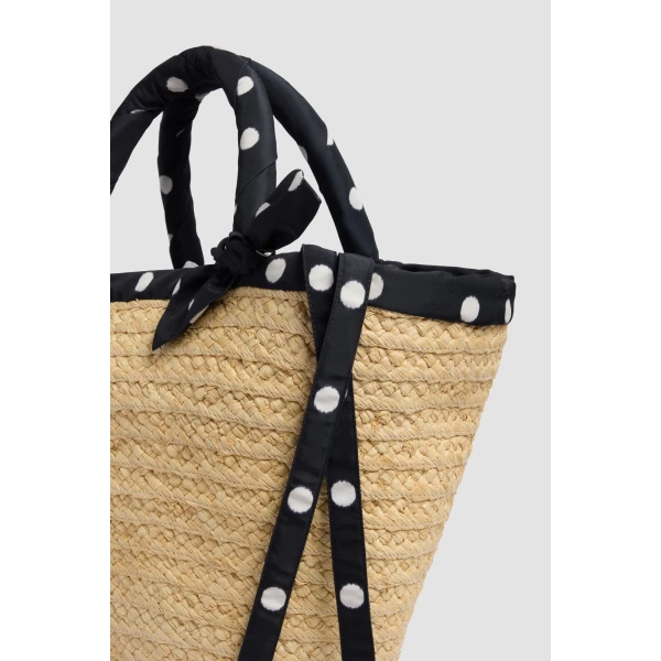 Large raffia bucket bag in Meteorite Blue - Image 2