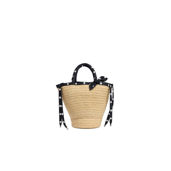 Large raffia bucket bag in Meteorite Blue