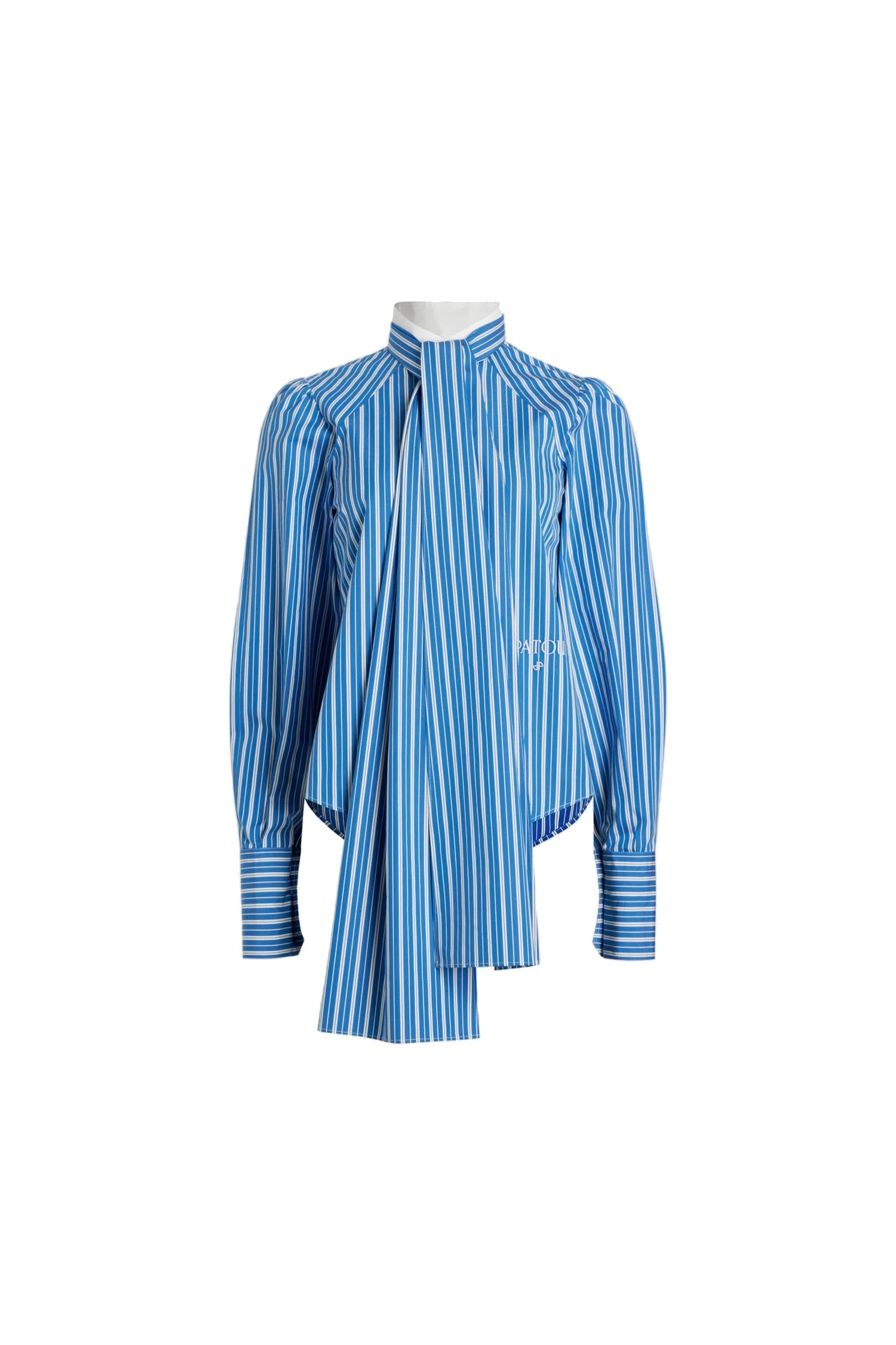 Patou Lavallière blouse in Victoria Blue Stripes printed sustainable cotton | Tops | Coveti Patou Lavallière blouse in Victoria Blue Stripes printed sustainable cotton