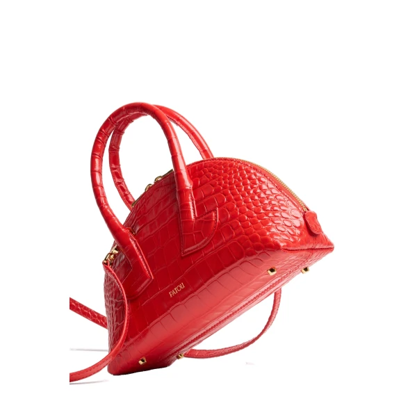 Le Patou Bowling bag in Babylone Red crocodile-embossed leather - Image 2