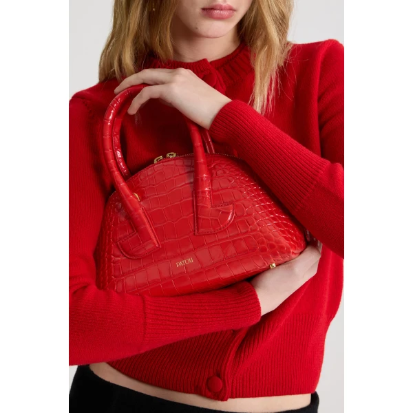 Le Patou Bowling bag in Babylone Red crocodile-embossed leather - Image 3