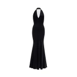 Patou Long backless dress in Black blended organic cotton velvet