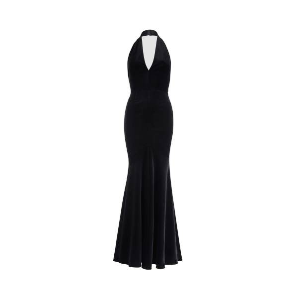 Patou Long backless dress in Black blended organic cotton velvet