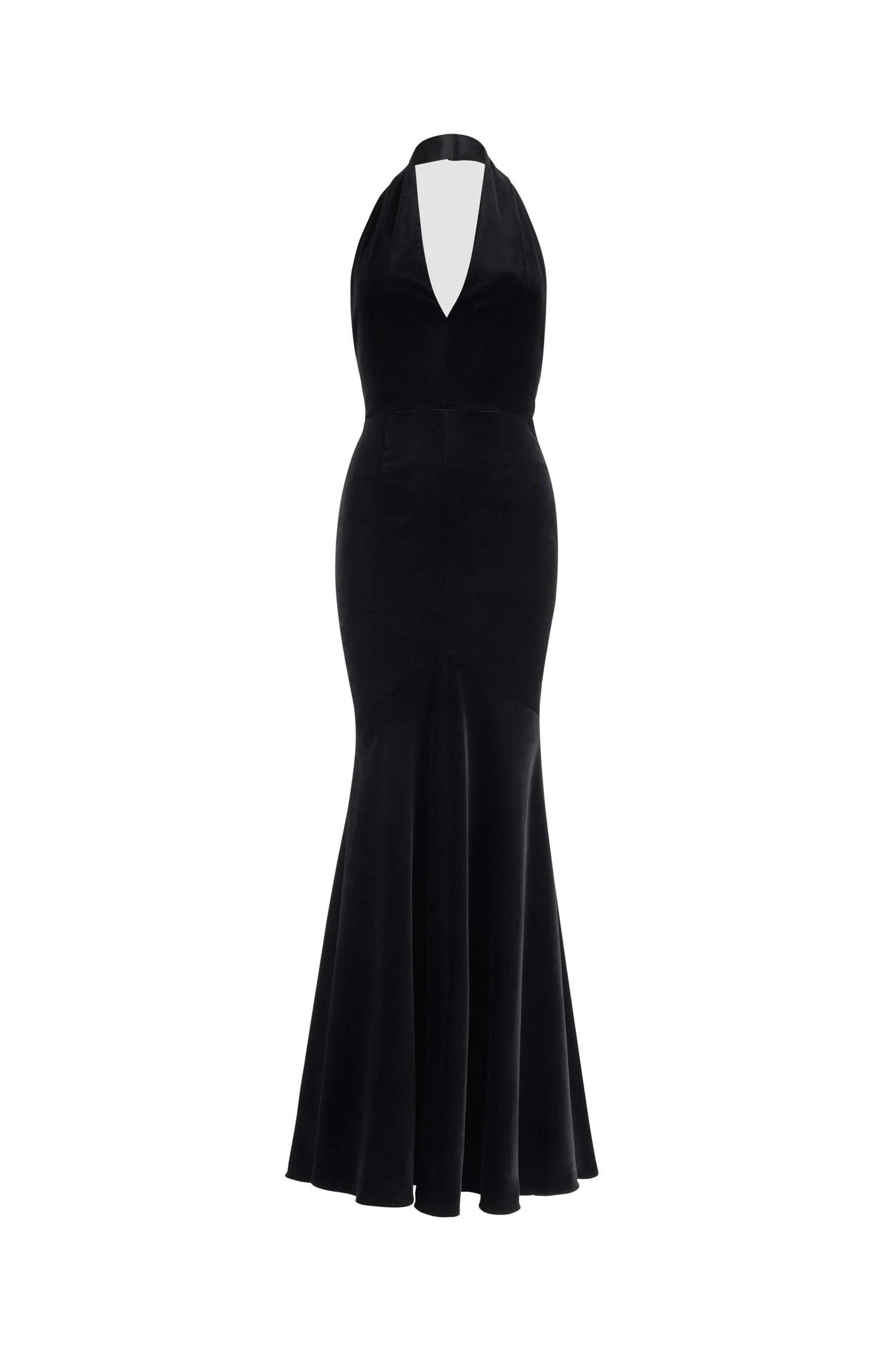 Patou Long backless dress in Black blended organic cotton velvet | Dresses | Coveti Patou Long backless dress in Black blended organic cotton velvet