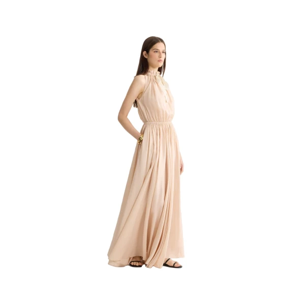 Long blended silk beach dress in Shell Beach Stripes - Image 2
