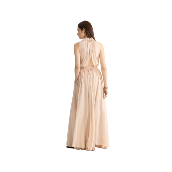 Long blended silk beach dress in Shell Beach Stripes - Image 3