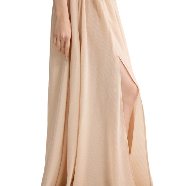 Long blended silk beach skirt in Shell Beach Stripes - Image 4