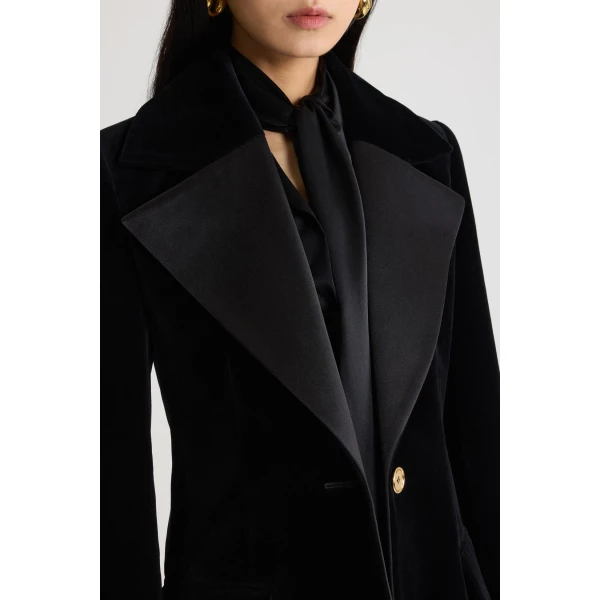 Long single-breasted jacket in Black organic cotton velvet - Image 4