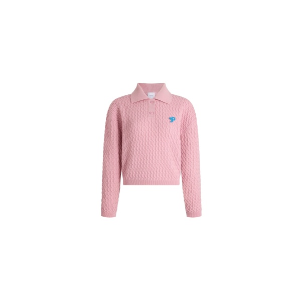 Patou Long-sleeve twisted polo in Heather Pink wool and cashmere