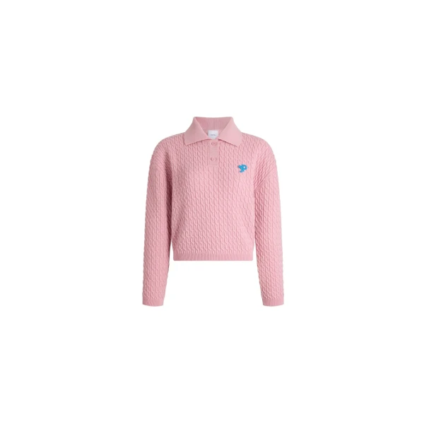 Long-sleeve twisted polo in Heather Pink wool and cashmere