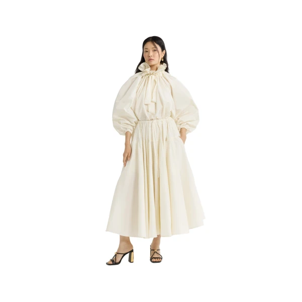 Long volume skirt in Ivory recycled faille - Image 2