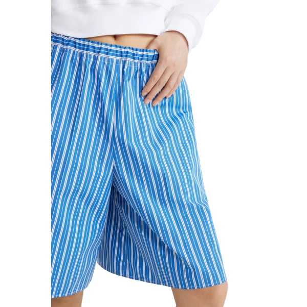 Longline shorts in Victoria Blue Stripes printed sustainable cotton - Image 4