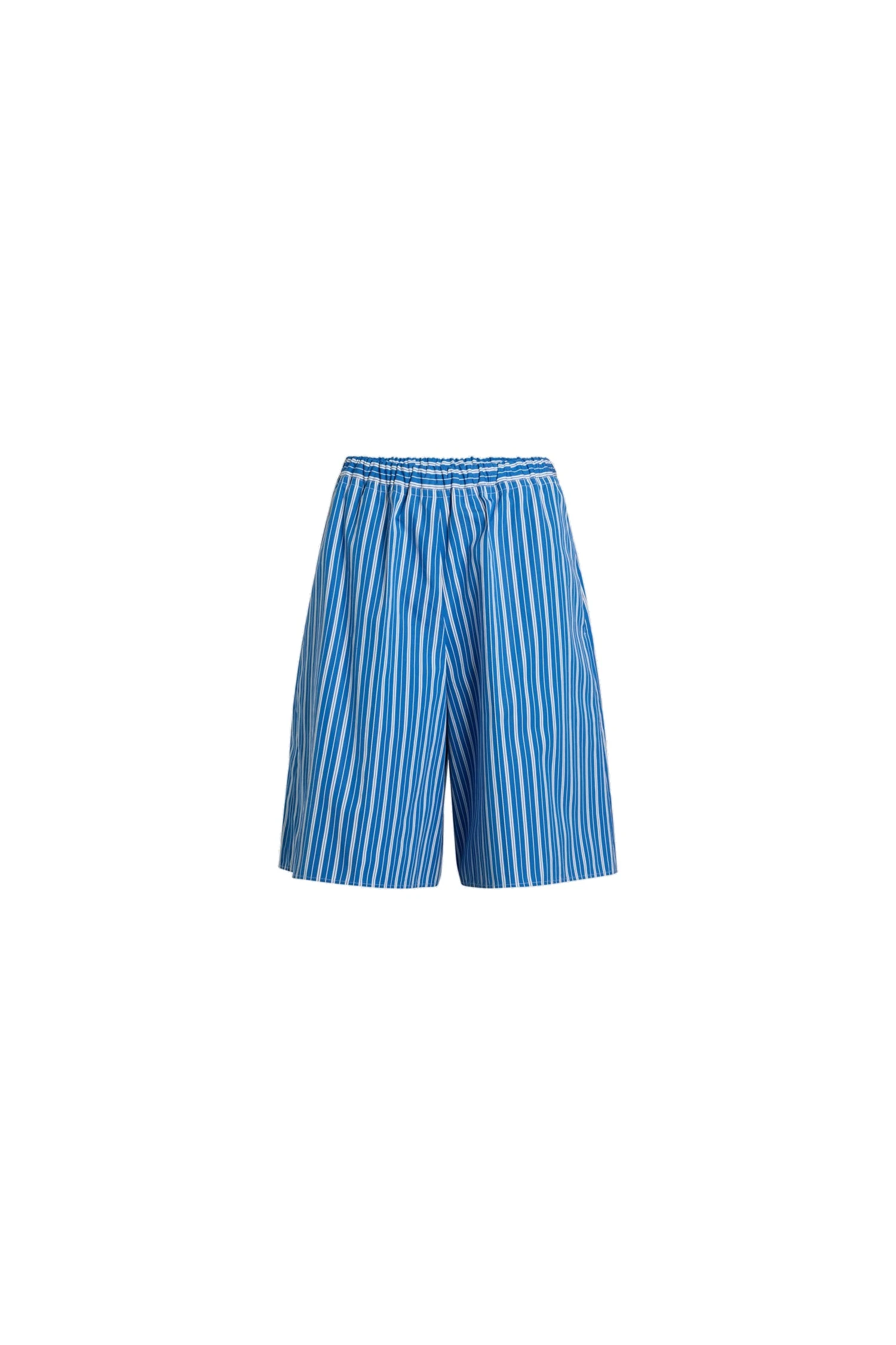 Patou Longline shorts in Victoria Blue Stripes printed sustainable cotton | Shorts | Coveti Patou Longline shorts in Victoria Blue Stripes printed sustainable cotton