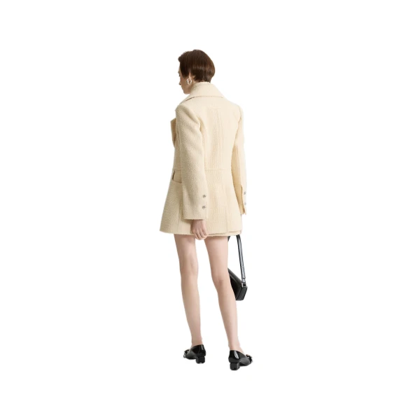 Longline single-breasted jacket in Snowberry White sustainable wool blend tweed - Image 3