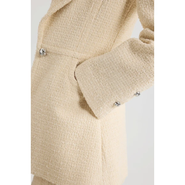 Longline single-breasted jacket in Snowberry White sustainable wool blend tweed - Image 4