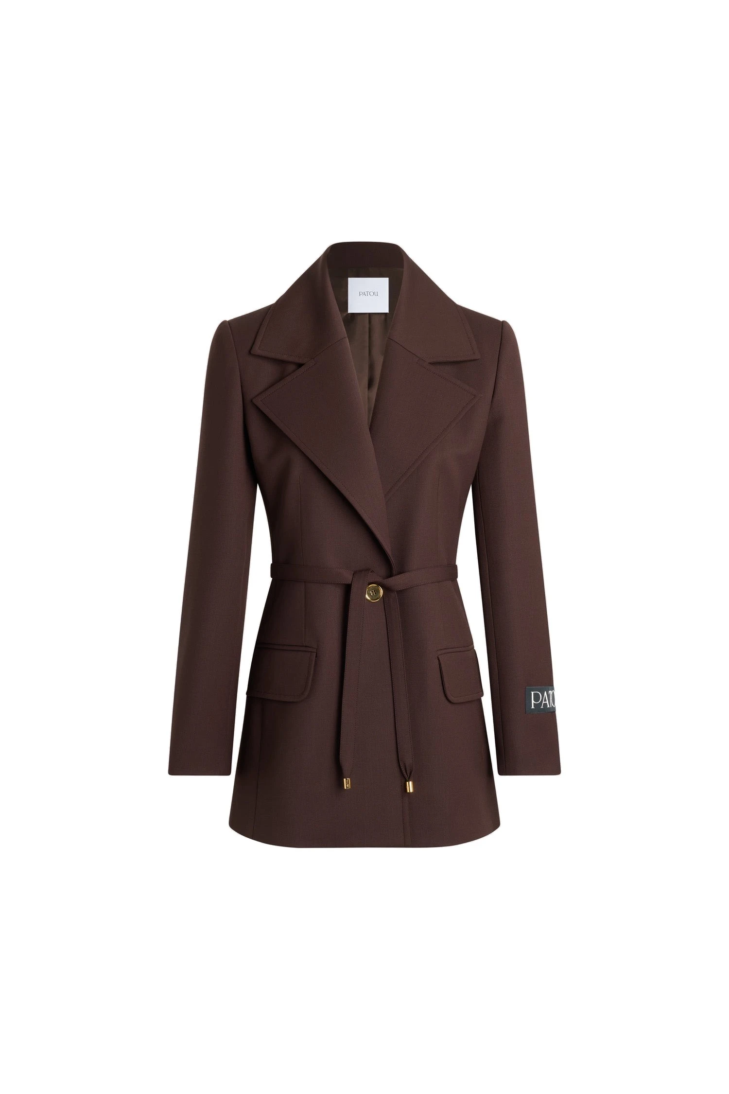 Patou Longline single-breasted jacket in Smoked Ebony sustainable technical wool | Jackets | Coveti Patou Longline single-breasted jacket in Smoked Ebony sustainable technical wool