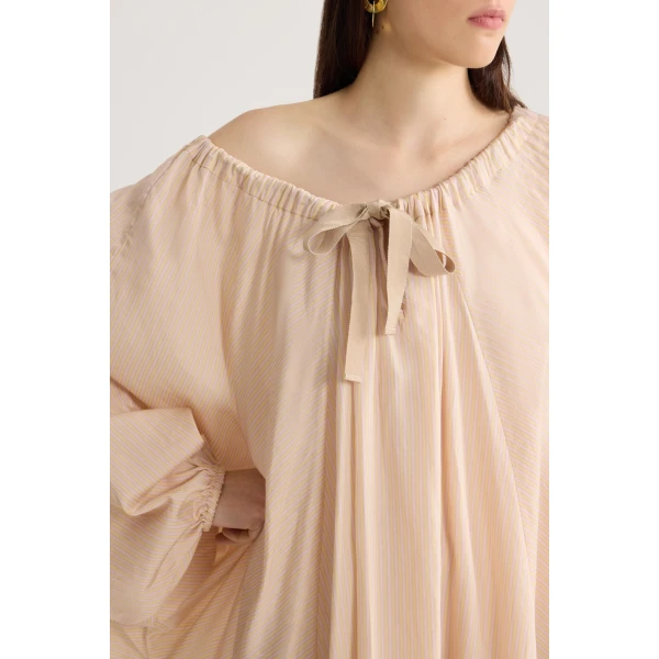 Loose blended silk beach dress in Shell Beach Stripes - Image 4