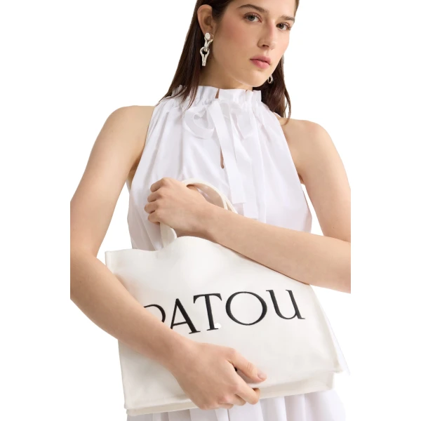 Medium Patou logo tote in White cotton canvas - Image 3