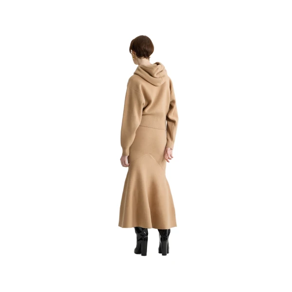 Mermaid midi skirt in Biscuit wool and cashmere - Image 3