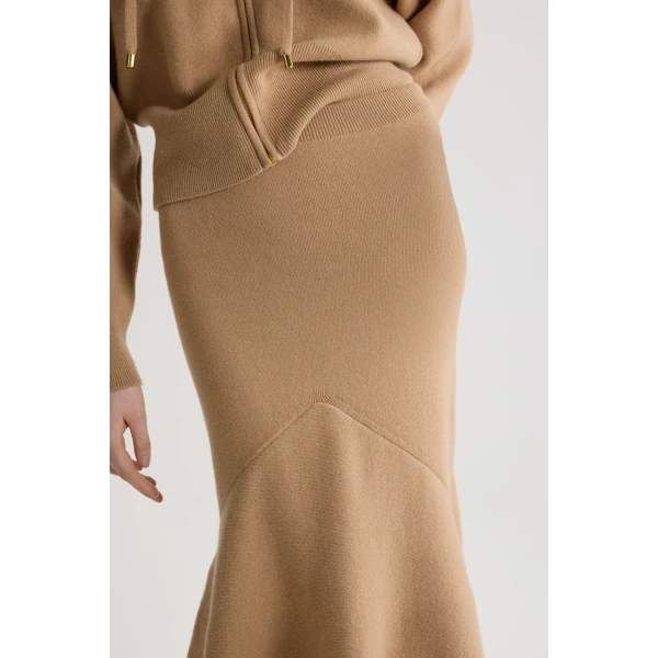 Mermaid midi skirt in Biscuit wool and cashmere - Image 4