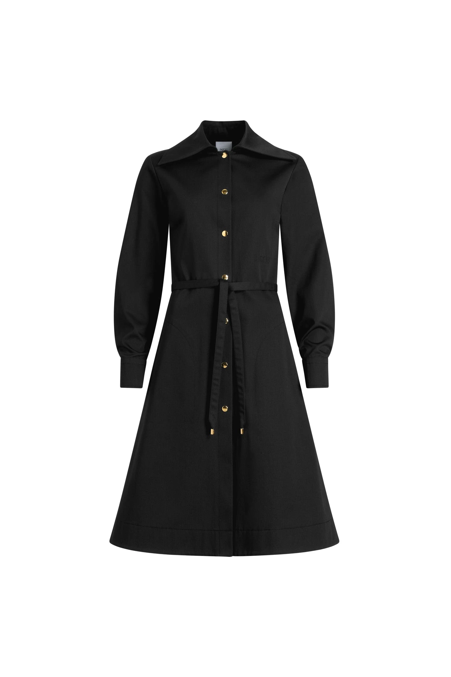 Patou Midi shirt dress in Black organic cotton gabardine | Dresses | Coveti Patou Midi shirt dress in Black organic cotton gabardine