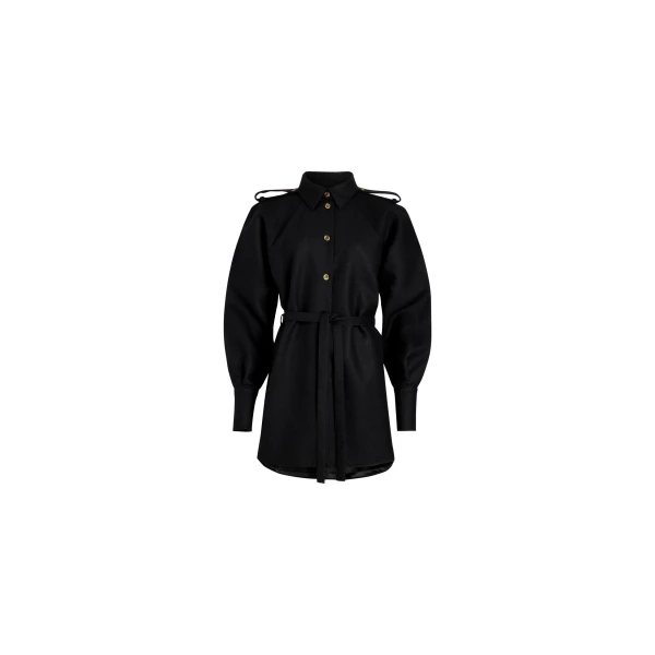 Patou Mini shirt dress in Black sustainable wool blend