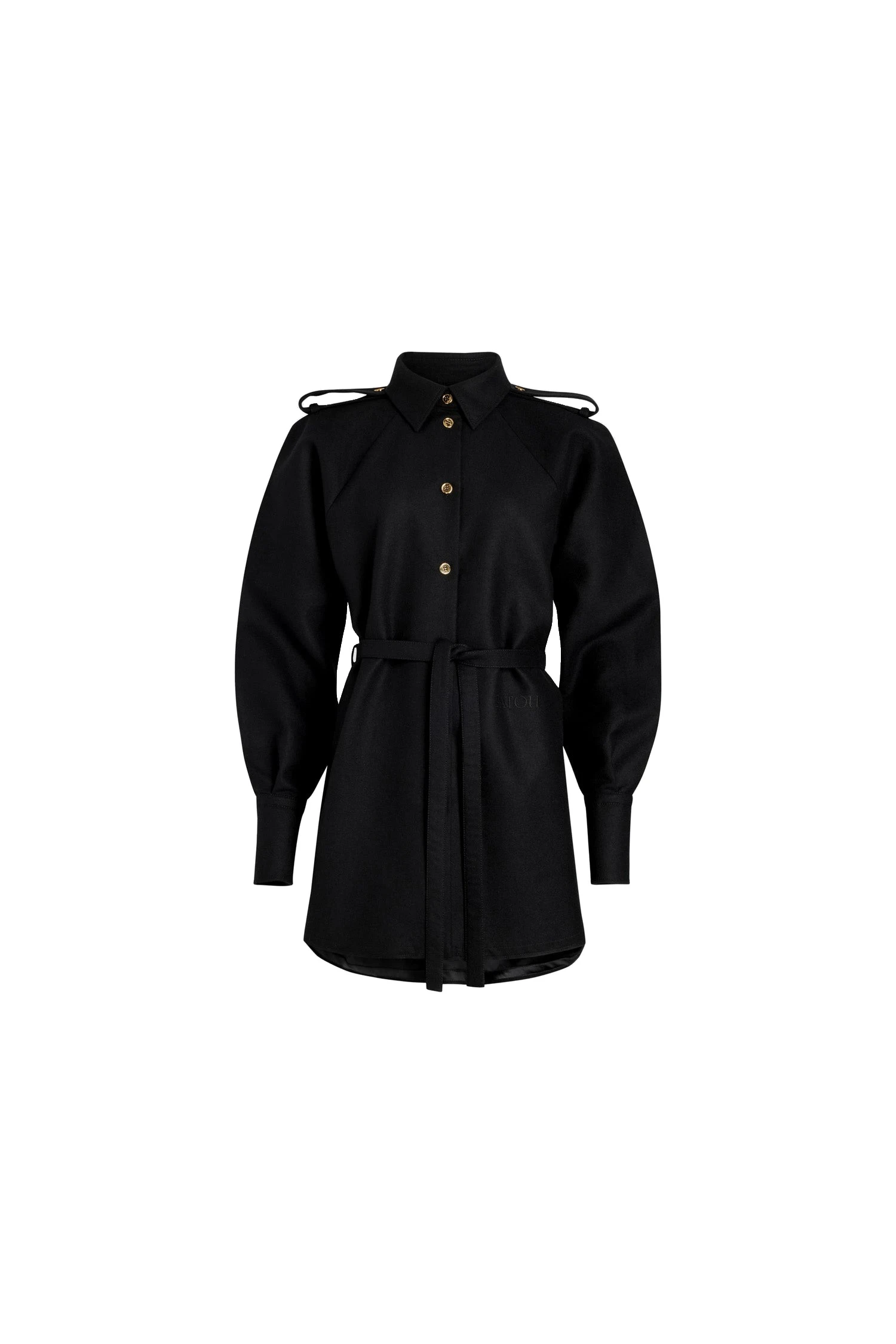 Patou Mini shirt dress in Black sustainable wool blend | Dresses | Coveti Patou Mini shirt dress in Black sustainable wool blend