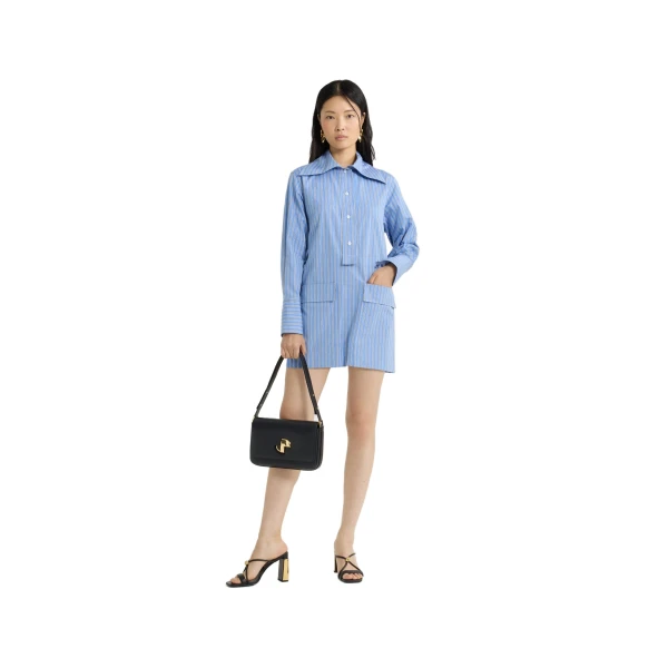 Mini shirt dress in Heritage Blue Stripes printed organic cotton poplin - Image 2