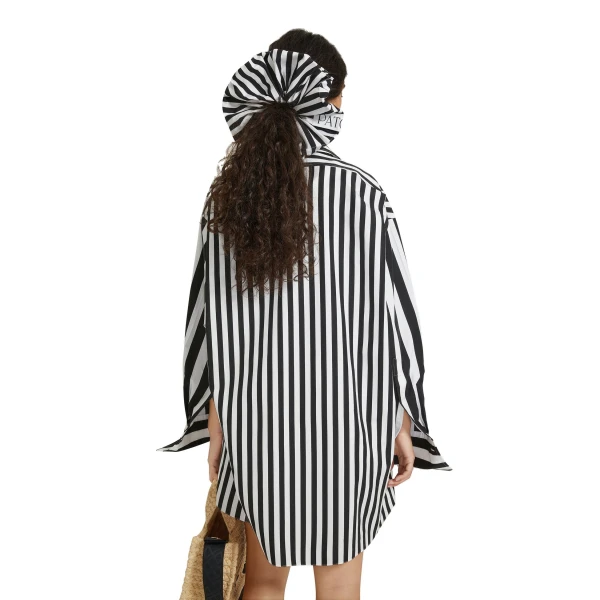 Mini shirt dress in Mix Black Large Stripes printed cotton - Image 3