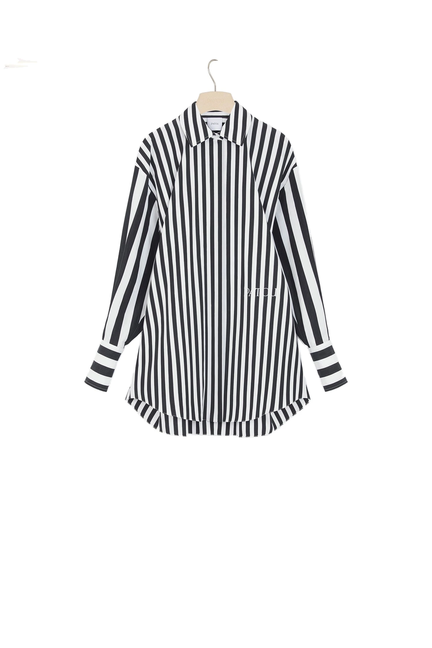 Patou Mini shirt dress in Mix Black Large Stripes printed cotton | Dresses | Coveti Patou Mini shirt dress in Mix Black Large Stripes printed cotton