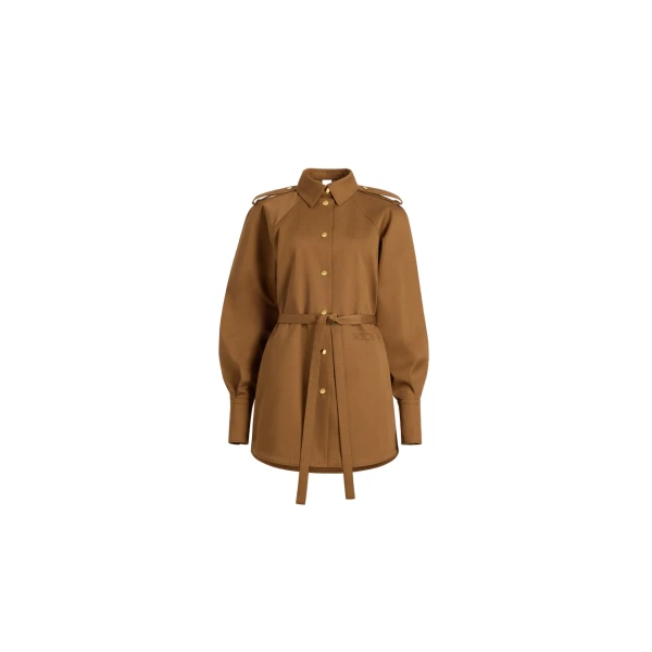 Mini shirt dress in Nutmeg organic cotton gabardine