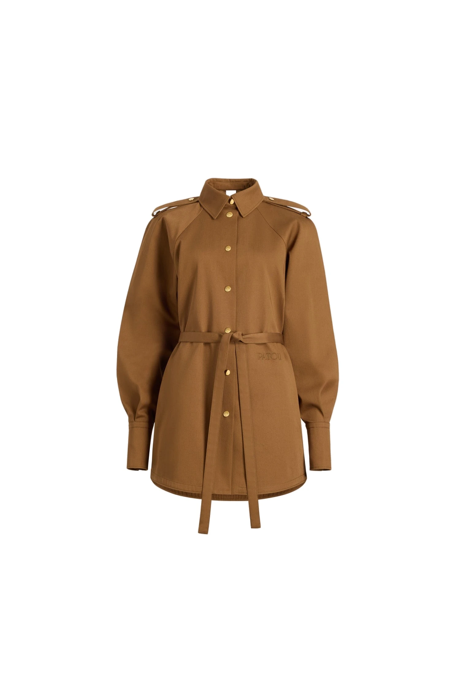 Patou Mini shirt dress in organic cotton gabardine | Coveti Patou Mini shirt dress in Nutmeg organic cotton gabardine