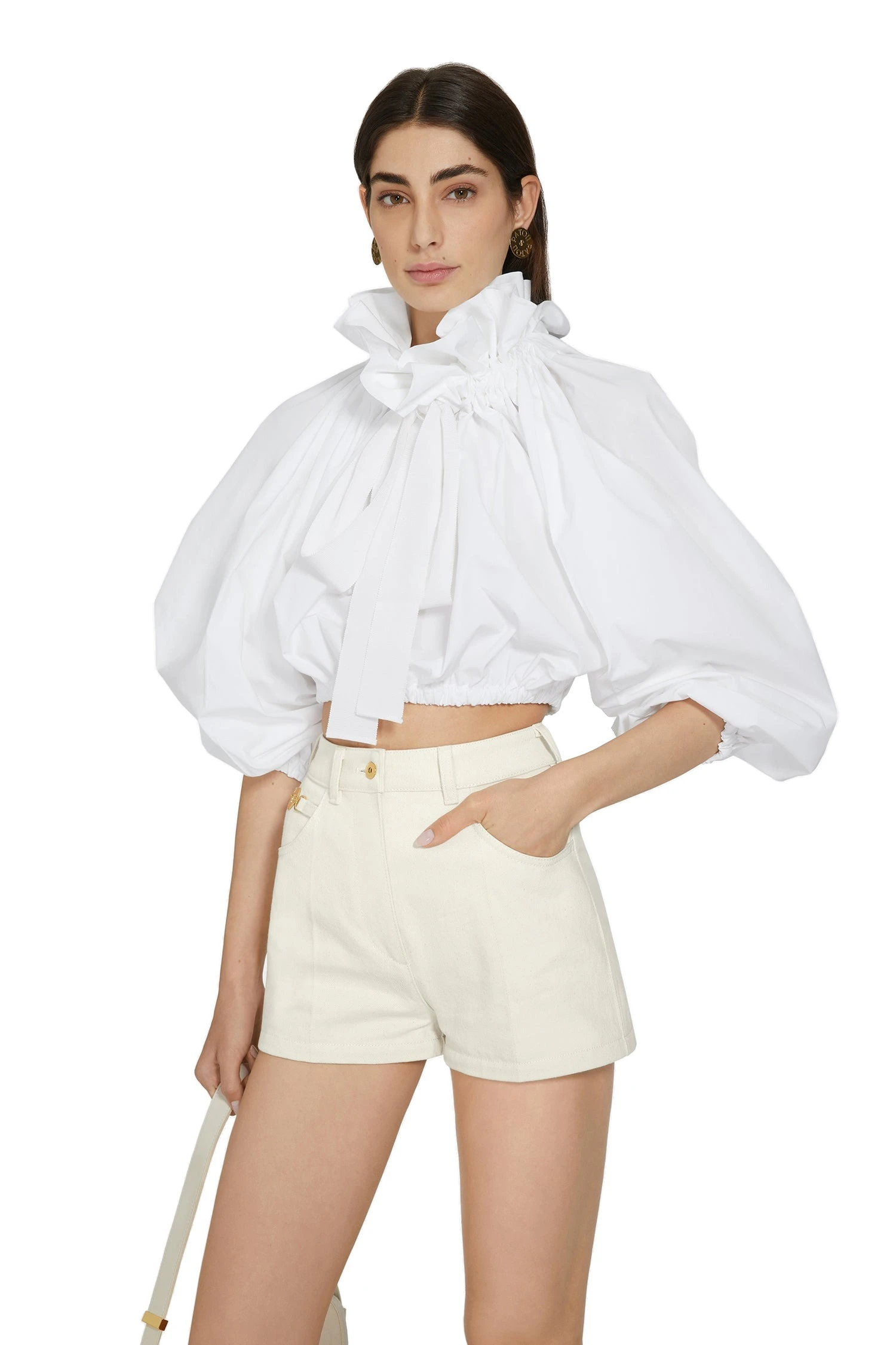Patou Mini shorts in Natural regenerated cotton denim | Shorts | Coveti Patou Mini shorts in Natural regenerated cotton denim