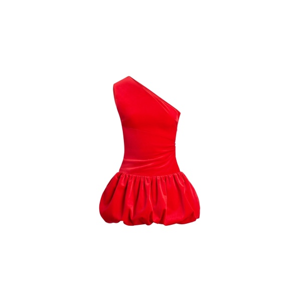 Patou One-shoulder bloomer-effect mini dress in Red organic cotton velvet
