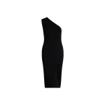 Patou One-shoulder knit midi dress in Black technical crepe