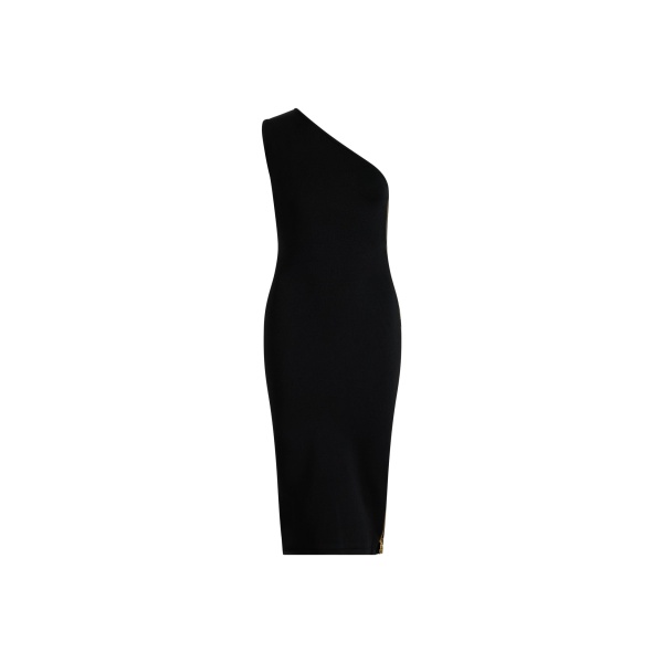 Patou One-shoulder knit midi dress in Black technical crepe