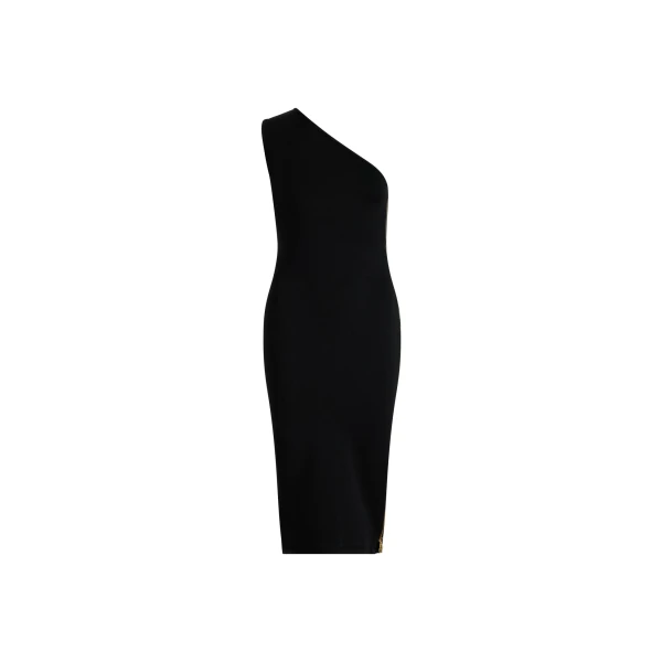 Patou One-shoulder knit midi dress in Black technical crepe