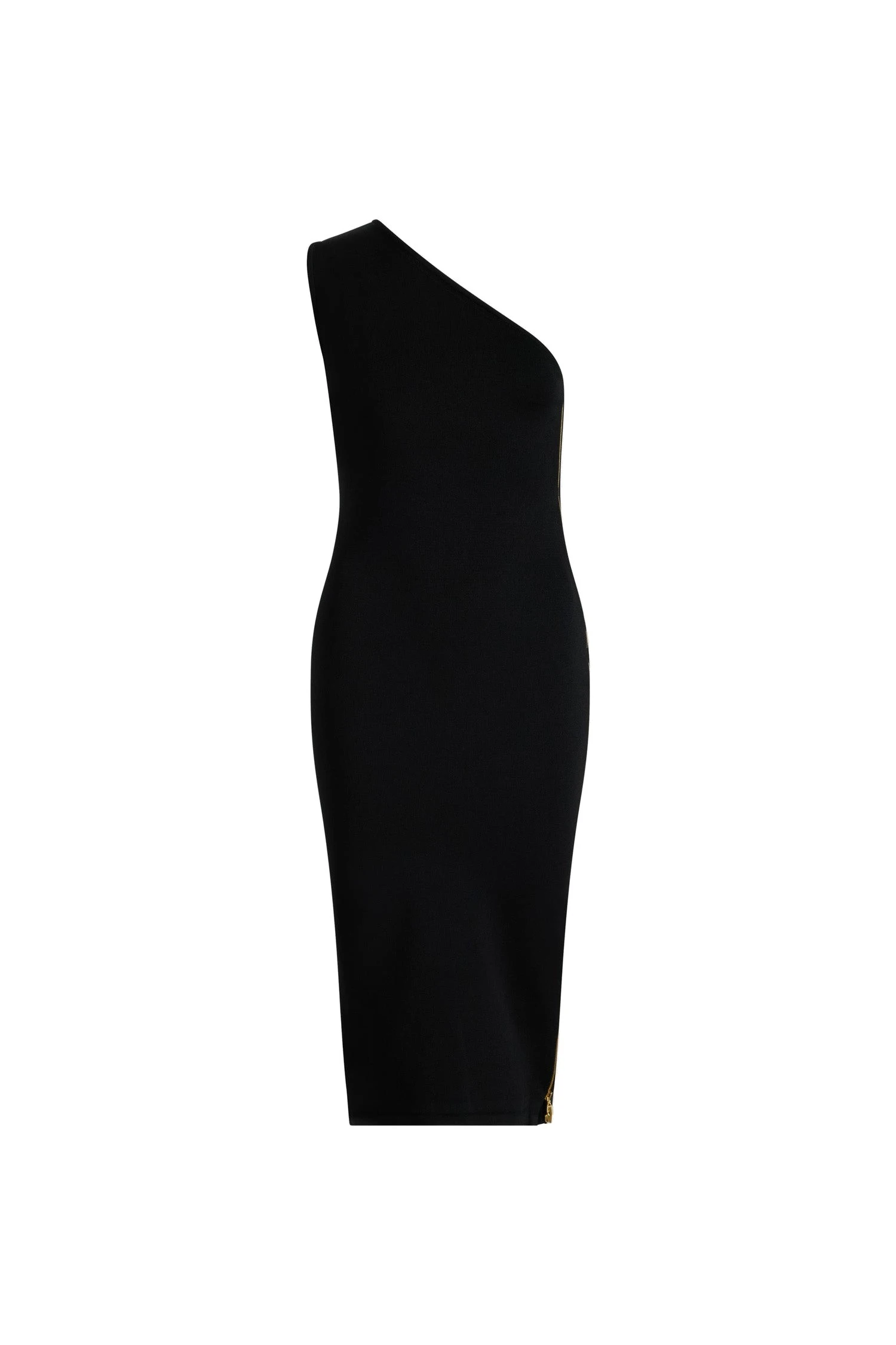 Patou One-shoulder knit midi dress in technical crepe | Coveti Patou One-shoulder knit midi dress in Black technical crepe