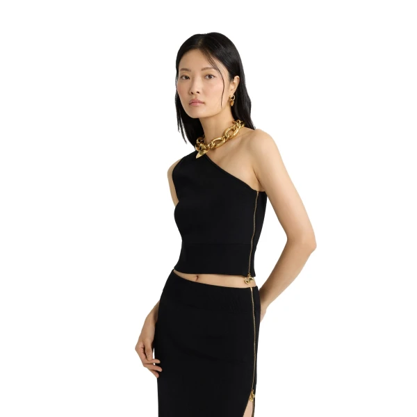 One-shoulder knit top in Black technical crepe - Image 4