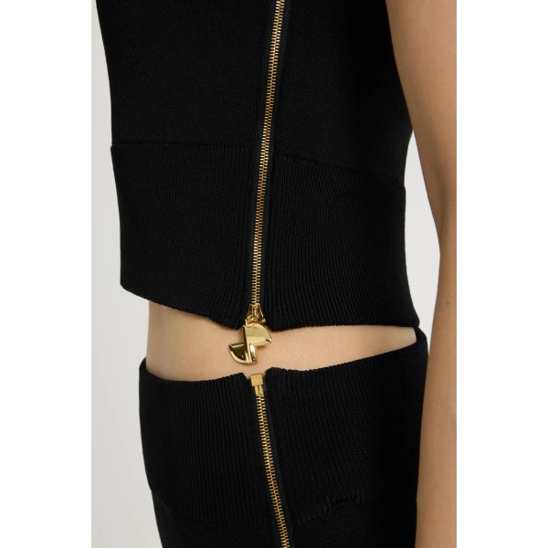 One-shoulder knit top in Black technical crepe - Image 5