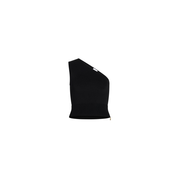 Patou One-shoulder knit top in Black technical crepe
