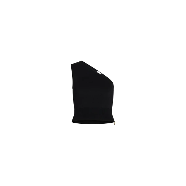 Patou One-shoulder knit top in Black technical crepe
