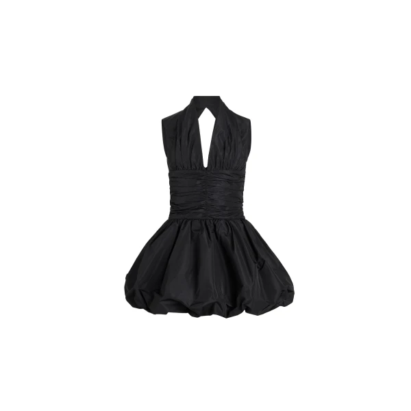 Patou Open back bubble mini dress in Black recycled faille
