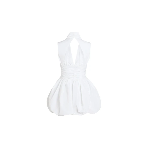 Open back bubble mini dress in White recycled faille - Image 2
