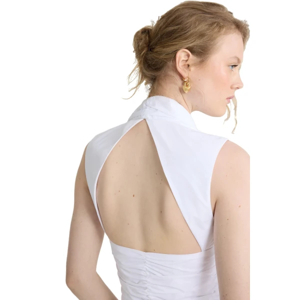 Open back bubble mini dress in White recycled faille - Image 5