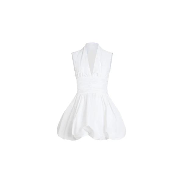 Patou Open back bubble mini dress in White recycled faille