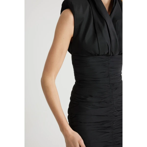 Open back mini dress in Black recycled faille - Image 4